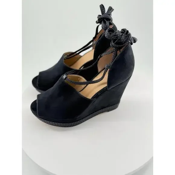 Michael Kors Wedges Womens 11M Navy Suede Ankel Wrap Lace Up Open Toe Braided - Picture 7 of 16